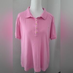 Lauren Ralph Lauren Women's XL Pink Gold Button Embroidered Logo Polo Shirt